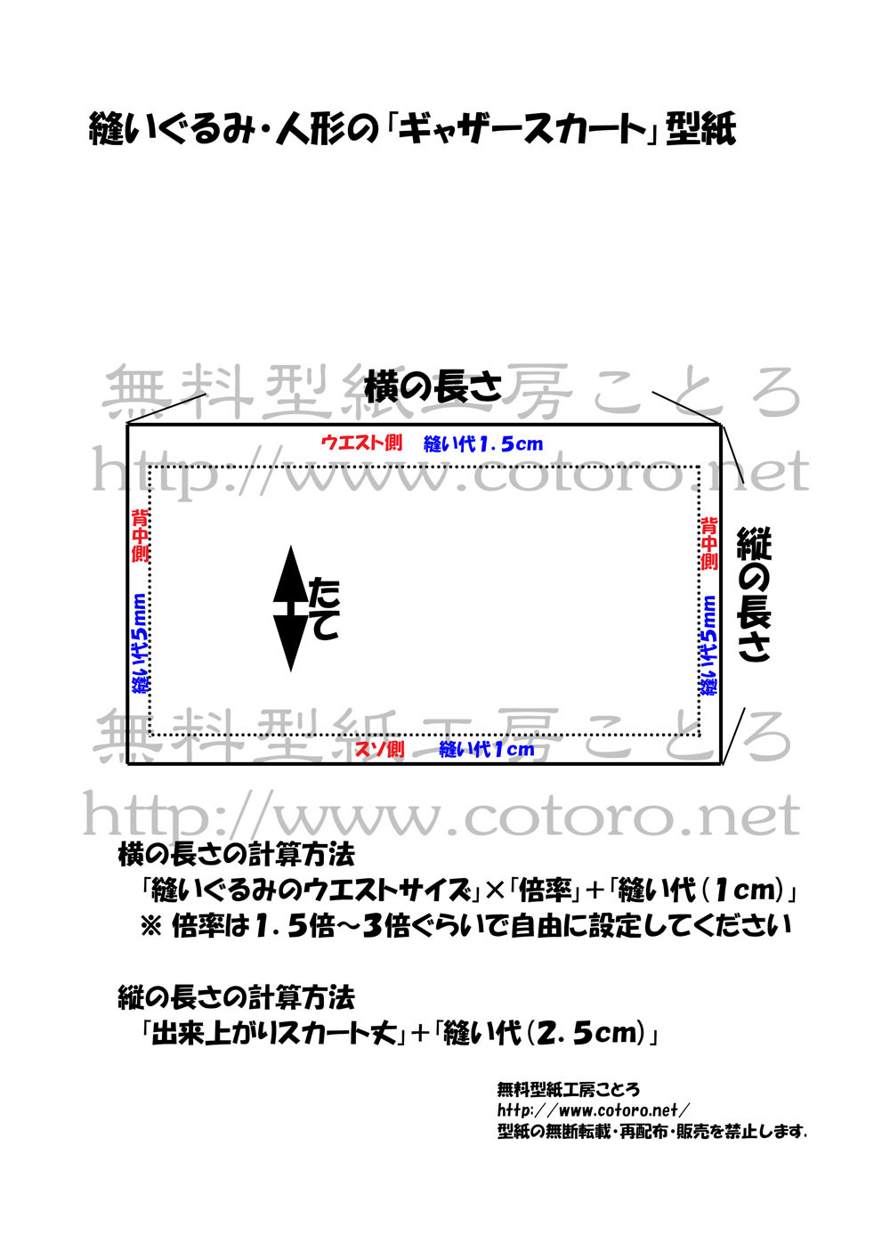 作り方 簡単ギャザースカート 色々な縫いぐるみ お人形に ページ2 無料型紙工房ことろ