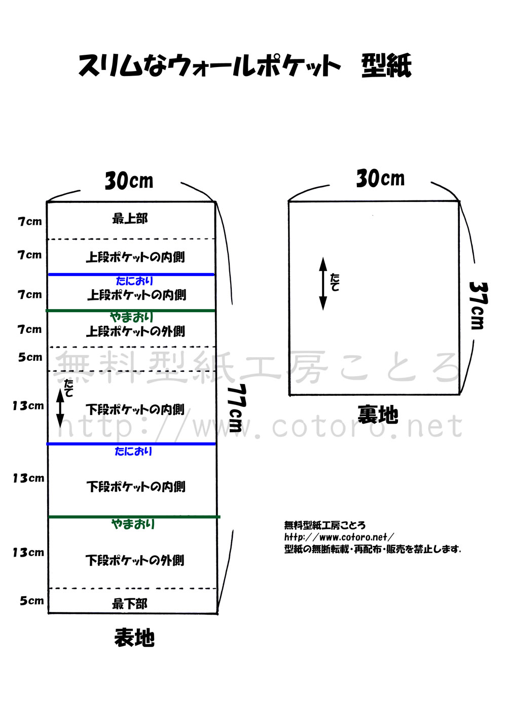 作り方 スリムなウォールポケット 壁掛け収納 ページ2 無料型紙工房ことろ